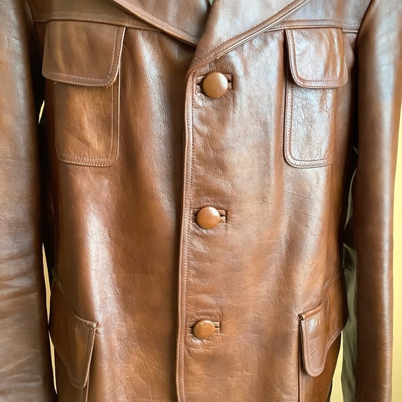 VINTAGE 70's Menswear Brown Leather Blazer - Picture 5 of 16